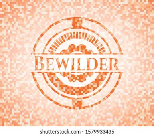 Bewilder orange tile background illustration. Square geometric mosaic seamless pattern with emblem inside.