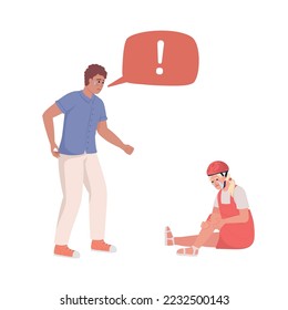 Bewildered father and crying little girl semi flat color vector characters. Editable figures. Full body people on white. Simple cartoon style illustration for web graphic design and animation