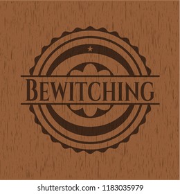 Bewitching badge with wood background