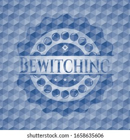 Bewitching blue badge with geometric background. Vector Illustration. Detailed.