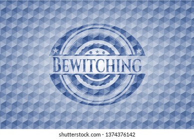 Bewitching blue badge with geometric pattern background.