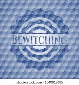 Bewitching blue emblem with geometric pattern background.