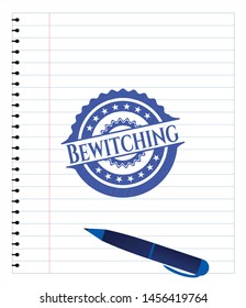Bewitching draw with pen effect. Blue ink. Vector Illustration. Detailed.