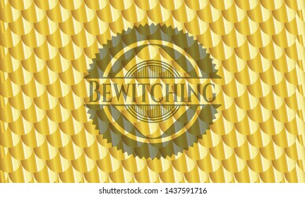 Bewitching gold badge. Scales pattern. Vector Illustration. Detailed.