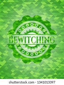 Bewitching green emblem. Mosaic background