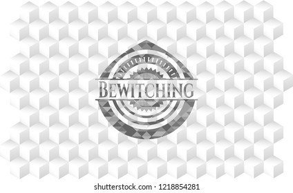 Bewitching grey badge with geometric cube white background