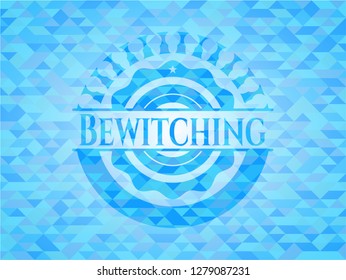 Bewitching sky blue emblem with mosaic background