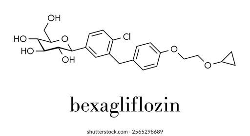 Bexagliflozin diabetes drug molecule. Skeletal formula.