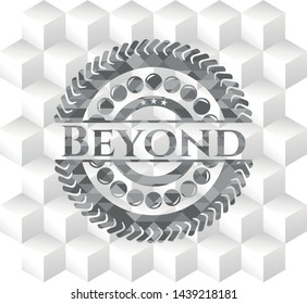 Beyond grey badge with geometric cube white background