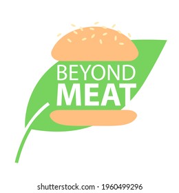 Beyond Meat Vector Icon. Plant Based Hamburger. Green Leaf Instead Of Meat Cutlet. Vegan Product Made From Plants.