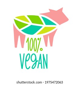 Beyond meat vector icon vector. Plant based food. Green leaf instead of steak. Vegan meat made from plants. butchering a cow in the form of a leaf.