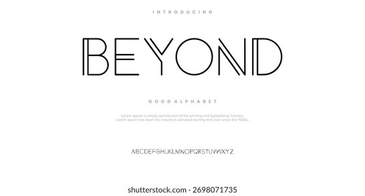 BEYOND Modern minimal abstract alphabet fonts. Typography technology, electronic, movie, digital, music, future, logo creative font. vector illustration