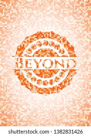 Beyond orange tile background illustration. Square geometric mosaic seamless pattern with emblem inside.