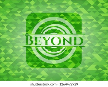 Beyond realistic green emblem. Mosaic background