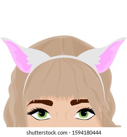 Bezel of cat ears. Decoration hairstyles girls. Vector art