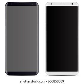 Bezel less smartphone black and white with blank rounded 2:1 screen proportions. vector eps 10 illustration