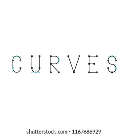 Bezier curve vector concept wording or symbol in thin line style on white background