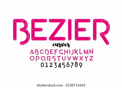 Curvas de Bézier. Design de fonte de estilo de formato de vetor, letras do alfabeto e ilustrações de vetor de números