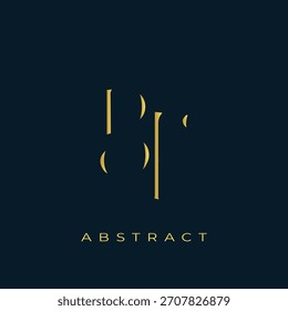 BF Abstractas diseño de logotipo dorado. Abstractas composición de símbolos de oro sobre un fondo azul marino oscuro