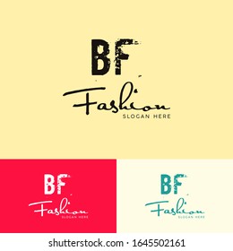 BF B F Brushed Vector Letter Logo Design with Creative Modern Brush Lettering Texture and Hexagonal Shape. Brush Letters Design Logo Vector Illustration.