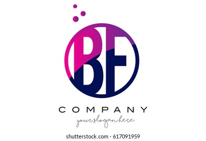 BF B F Circle Letter Logo Design with Purple Magenta Dots Bubbles Vector Illustration