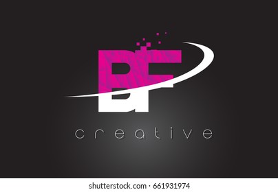 BF B F Creative Letters Design. White Pink Letter Vector Illustration.