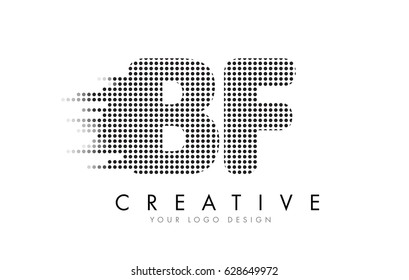 BF B F Letter Logo Design with Black Dots and Bubble Trails.