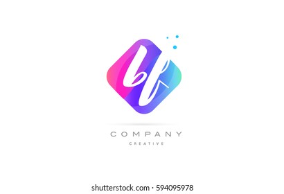 bf b f  pink blue rhombus abstract 3d alphabet company letter text logo hand writting written design vector icon template 