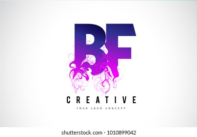 BF B F Purple Letter Logo Design with Creative Liquid Effect Flowing Vector Illustration.
