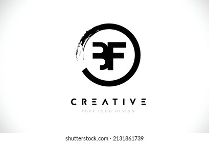 Logo de la letra circular BF con diseño de pincel circular y fondo blanco.