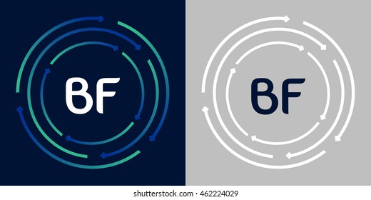 BF design template elements in abstract background logo, design identity in circle, letters business logo icon, blue/green alphabet letters, simplicity graphics