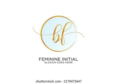 BF handwriting logo with circle template vector signature, wedding, fashion, floral and botanical with creative template.