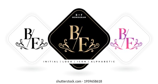 BF initial letter and graphic name, B and F Monogram, for Wedding couple symbolic, logo company and icon business, with three colors variation designs with isolated white backgrounds