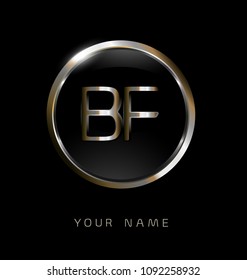 BF initial letters with circle elegant logo golden silver black background