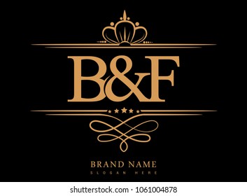 B&F Initial logo, Ampersand initial logo gold with crown and classic pattern