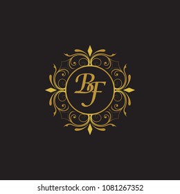 BF Initial logo. Ornament ampersand monogram golden logo black background