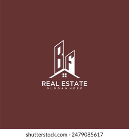 BF monograma inicial de construcción y logotipo de techo para bienes raíces