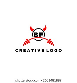 BF initial monogram for fitnes or gym logo with devil style design