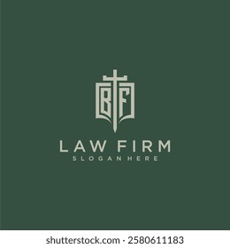 BF initial monogram for law firm with sword and shield logo image