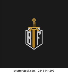 BF monograma inicial para imagem de escudo e espada