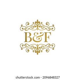 BF initials logo ornament gold. Letter BF wedding ampersand or business partner symbol