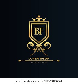 BF Letter Initial with Royal Template.elegant with crown logo vector, Creative Lettering Logo Vector Illustration.
