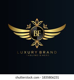 Letra BF Inicial con Plantilla Real.elegante con el logotipo de la corona vectorial, Ilustración vectorial con el logotipo fletador creativo.