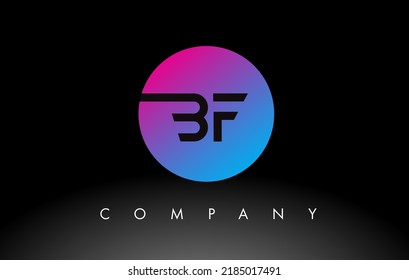 BF Letter Logo Design Icon with Purple Neon Blue Colors and Circular Design. Minimalist BF inside a Circle Vector Illustration