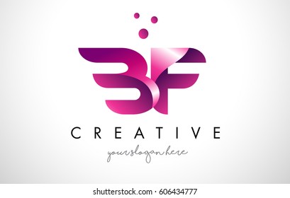 BF Letter Logo Design Template with Purple Colors and Dots