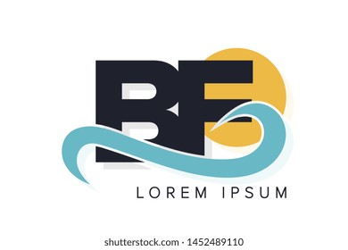 BF letter logo with ocean waves and sunset. Beach concept design