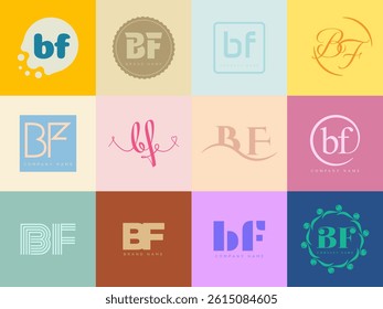 BF logo company template. Letter b and f logotype. Set different classic serif lettering and modern bold text with design elements. Initial font typography. Collection trendy business identity.