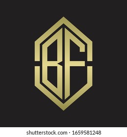 BF Logo monogram with hexagon shape and outline slice style with gold colors