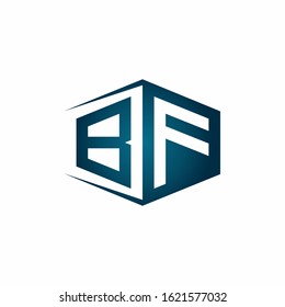 BF monogram logo with hexagon shape and negative space style ribbon design template