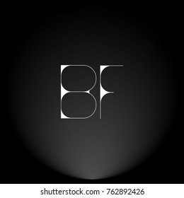 BF White thin minimalist LOGO Design with Highlight on Black Background.